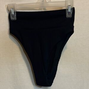 AA-566 Aerie NWT High Cut Cheeky Black Ribbed Summer Swim Bikini Bottoms Sz‎ XXS
